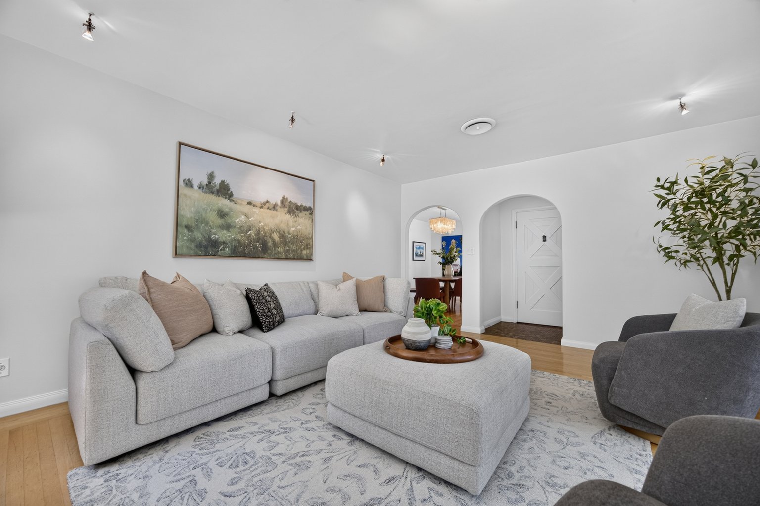 The living room after staging